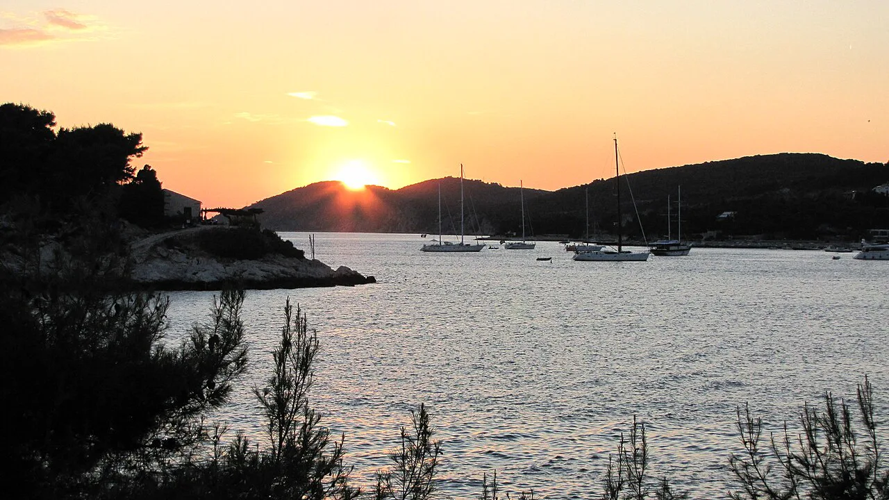 Sunset over a bay on Hvar.