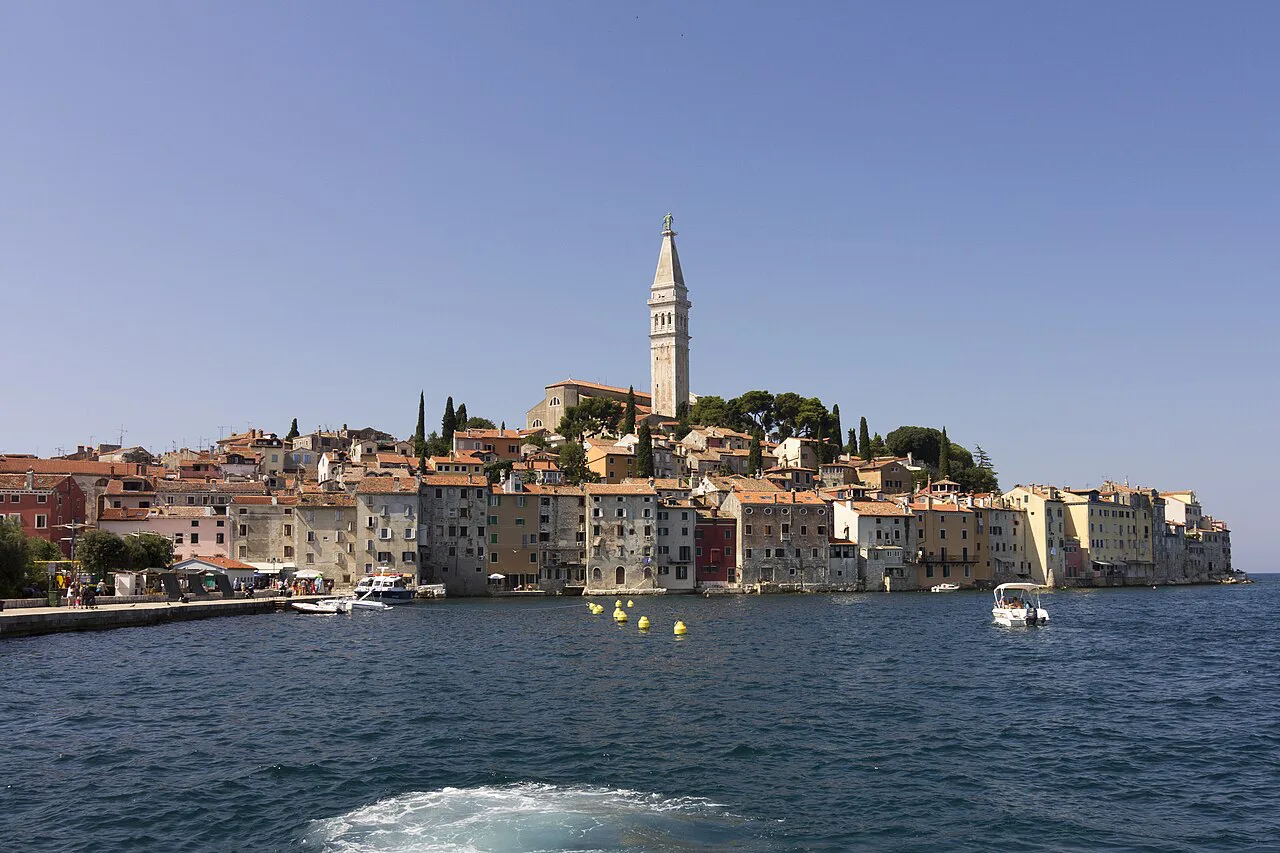 Rovinj old town and the St Euphemia bell tower.