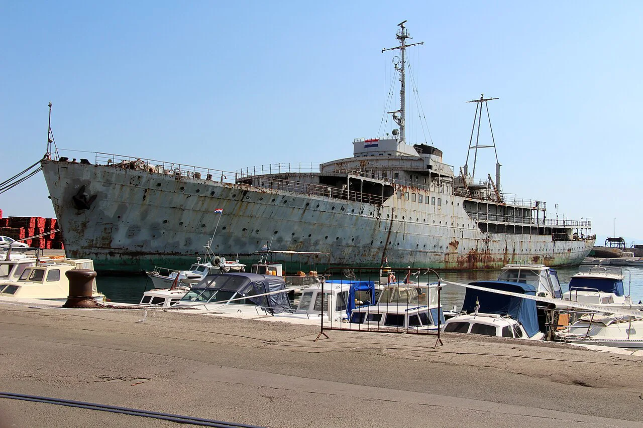 The ship Galeb on the Rijeka waterfront.