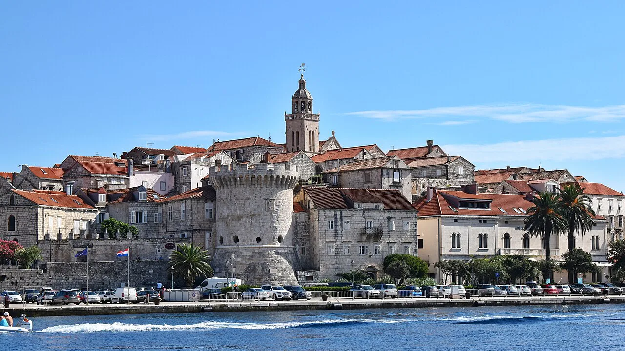 Korčula Old Town seen from the water.
