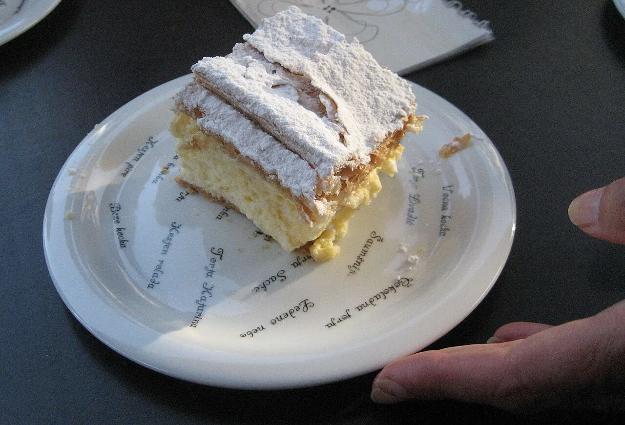 A slice of Samoborska kremšnita, the custard cake from Samobor.