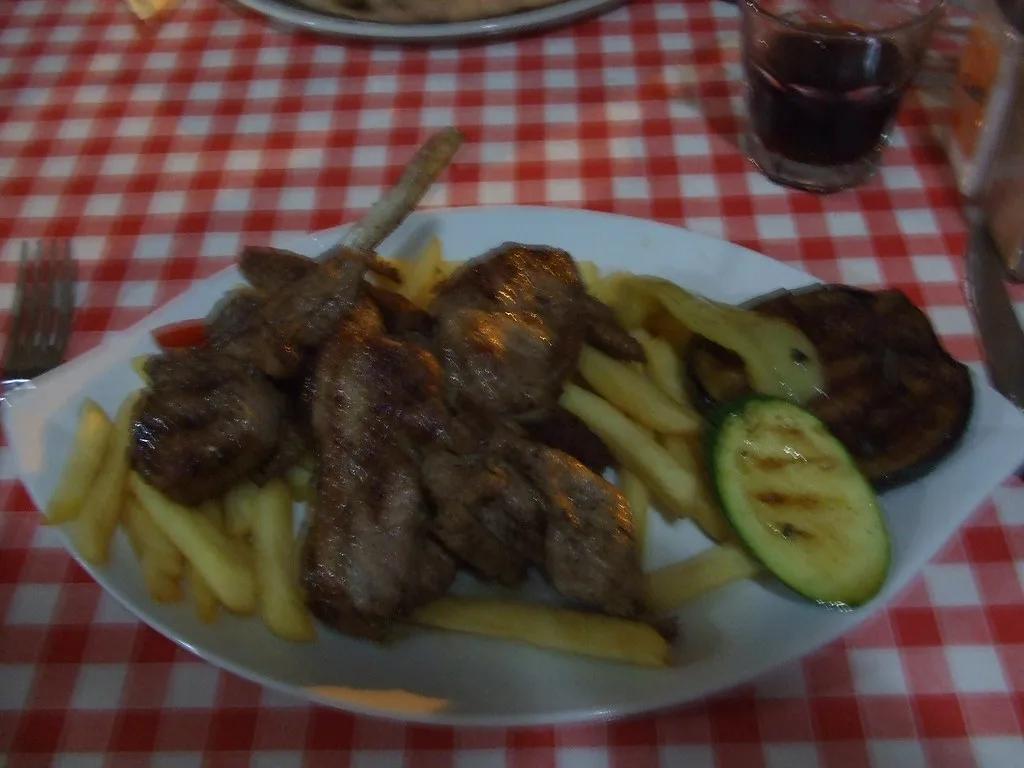 Mješano meso, a Croatian mixed grill with sausage, in Cavtat.