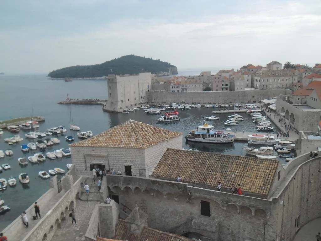 Dubrovnik's Old Harbour and Lokrum seen from the city walls.