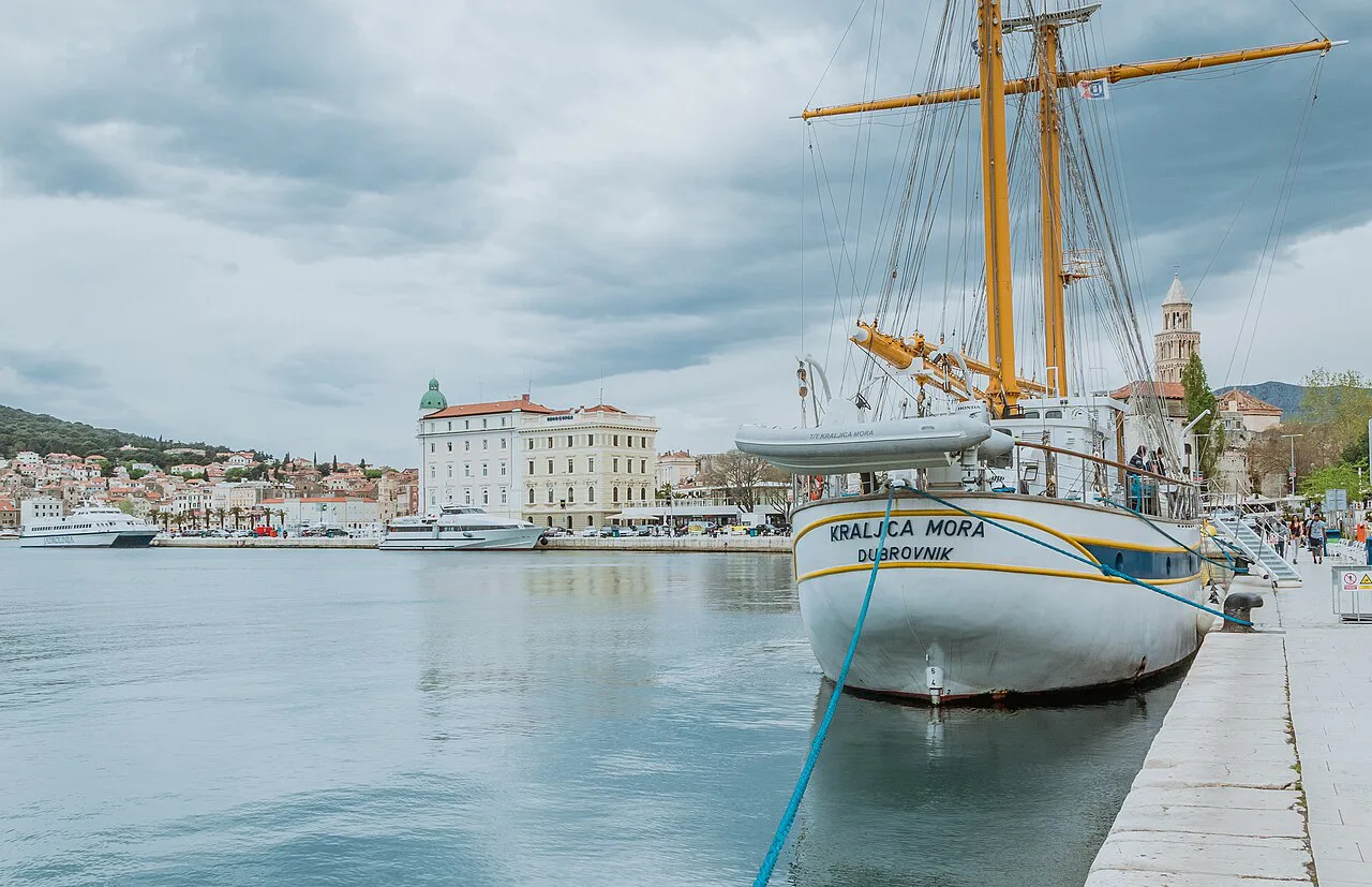 A tall ship moored in Split harbour.