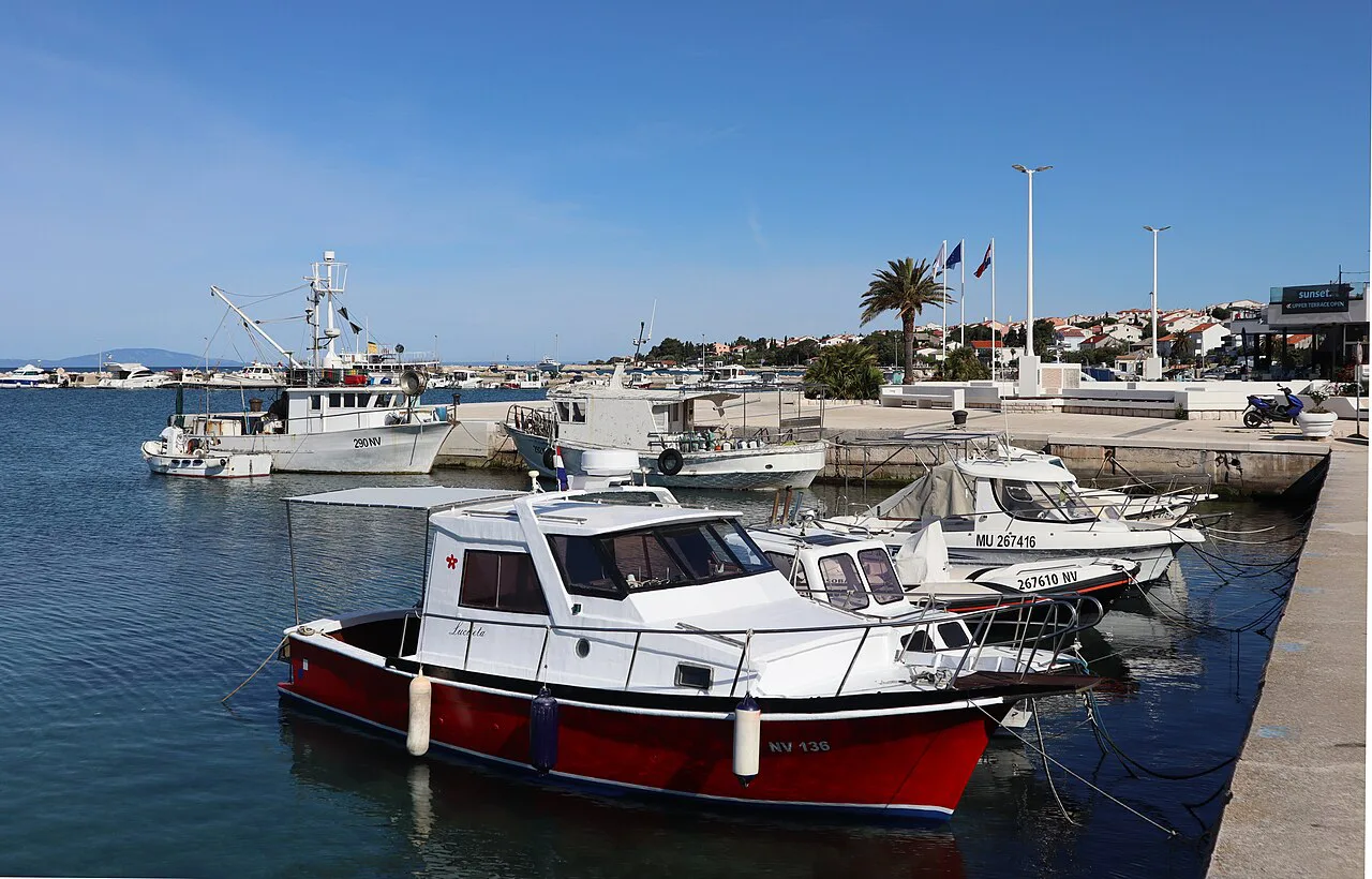 Boats in Novalja harbour.