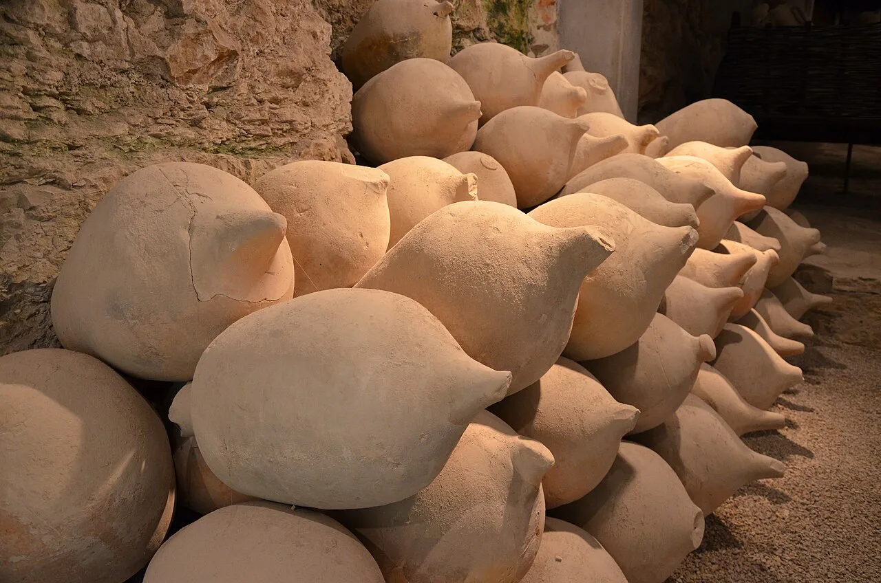 Amphorae on display beneath the Pula Arena.