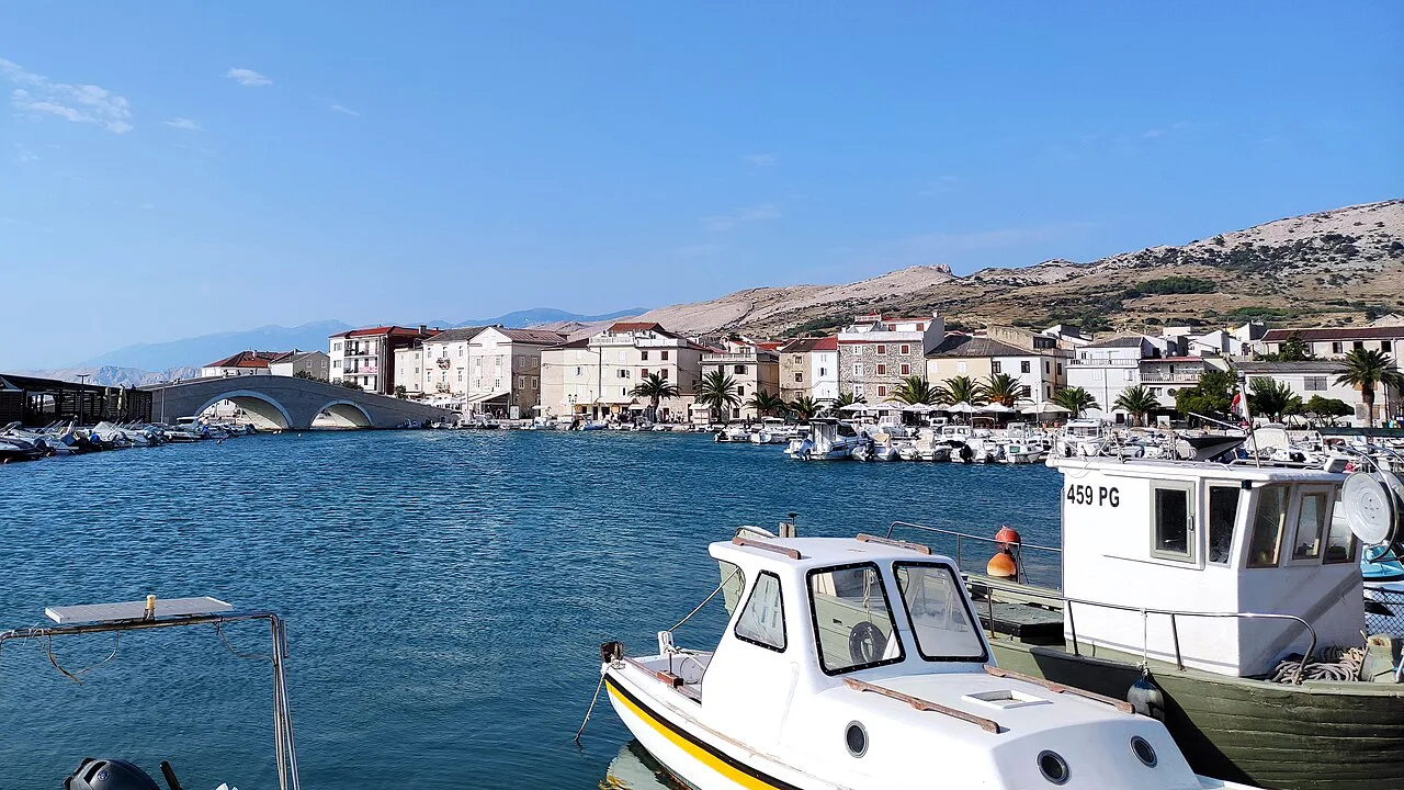 Boats in the harbour of Pag town.