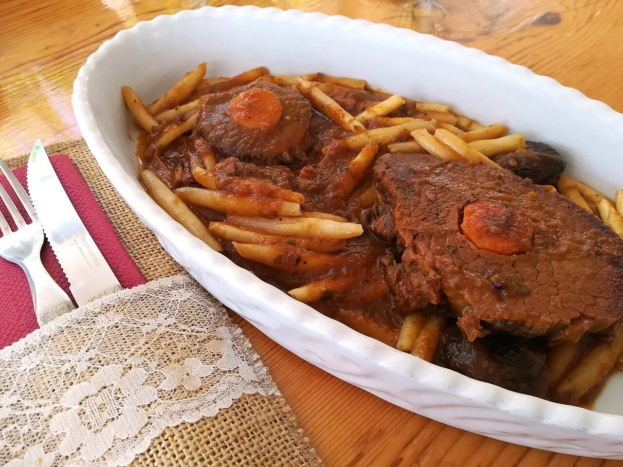 Pašticada with pasta.