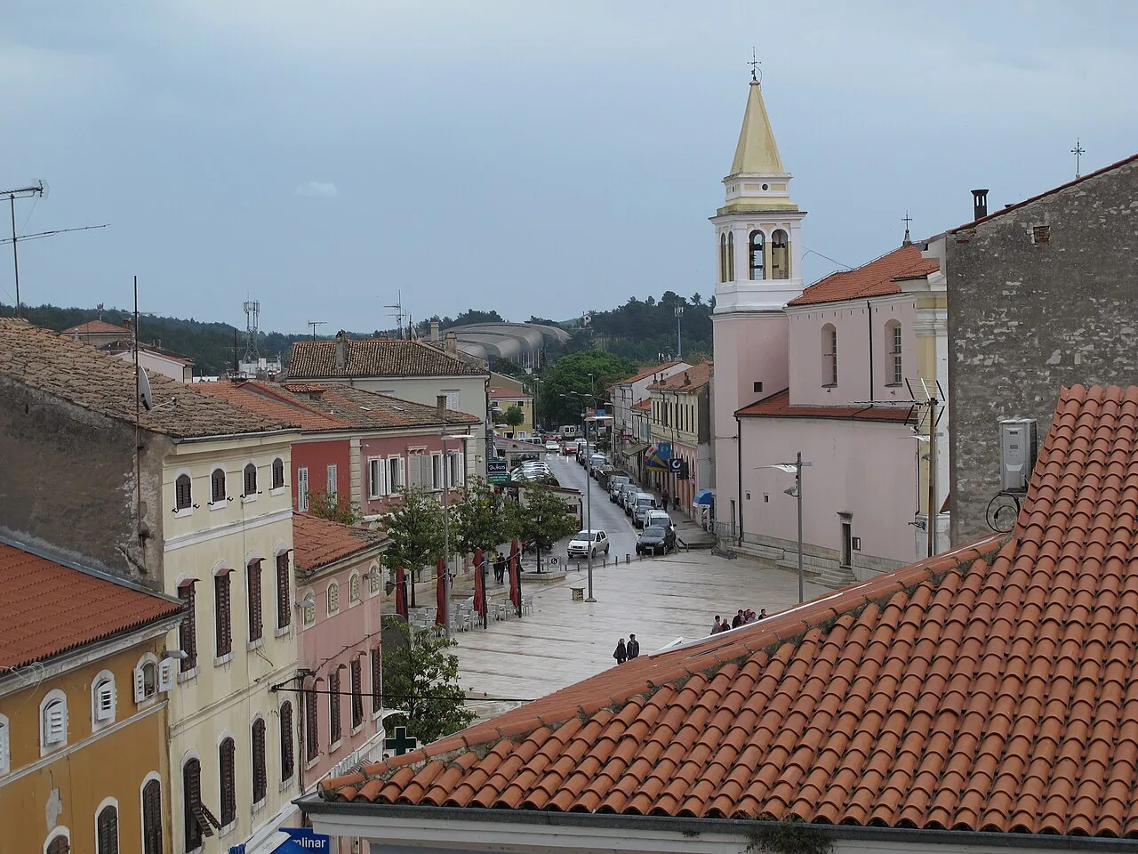A street and the Church of Our Lady of the Angels, Poreč.