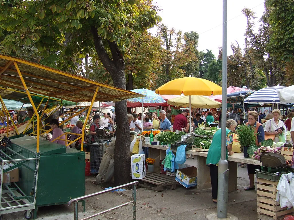 Fruit and vegetable stalls at the open-air market, Pula.