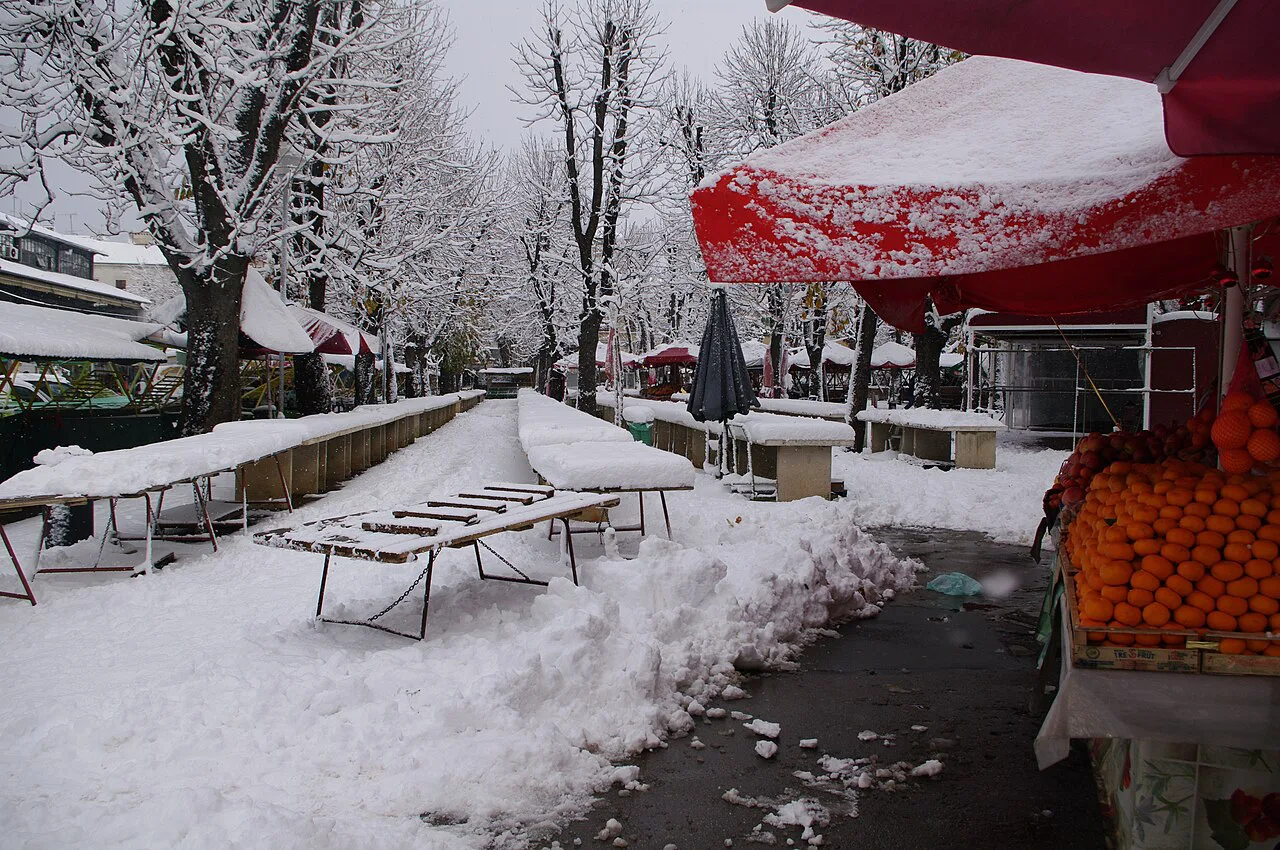 The open-air market in snow, Pula.