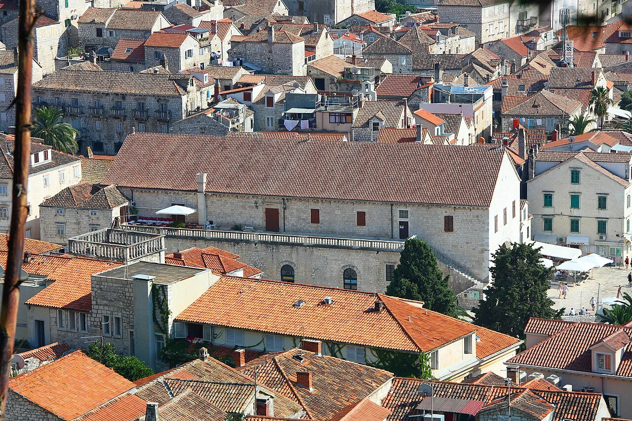 Hvar town rooftops from the Belvedere terrace.