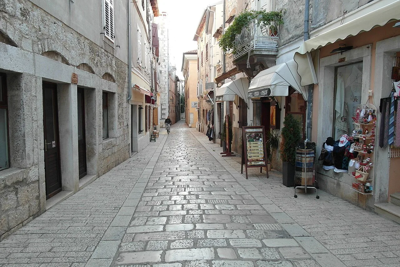 A stone-paved street in Poreč old town.