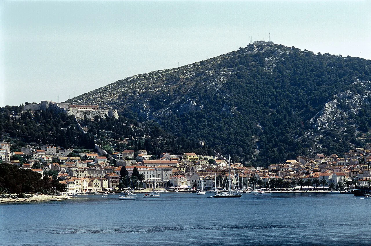Hvar town and the Fortica fortress seen from the sea.