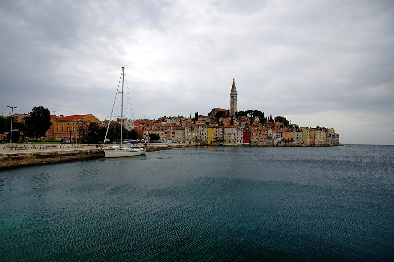 Rovinj old town from the Valdibora harbour.
