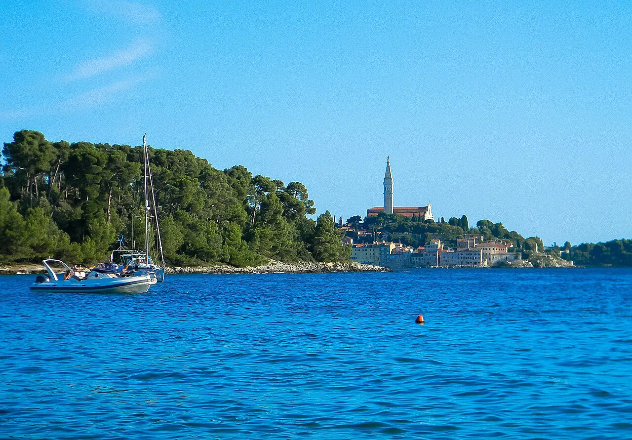 Rovinj's old town across the water.