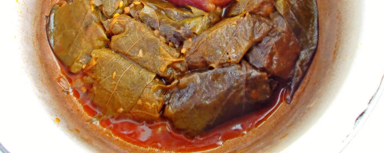 Sarma rolled in vine leaves.
