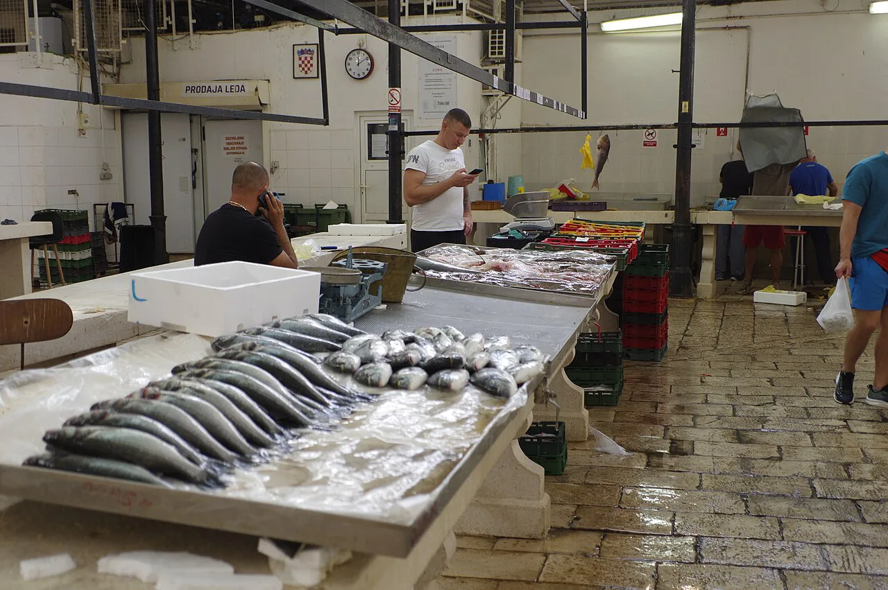 Fish stalls at the fish market in Split.