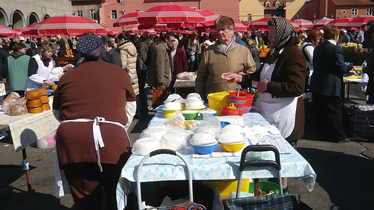 Cheese sellers at Dolac market, Zagreb.