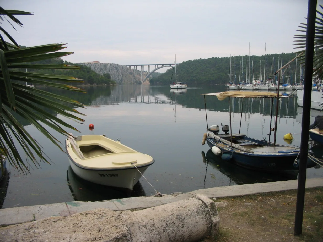Boats moored on the waterfront at Skradin.