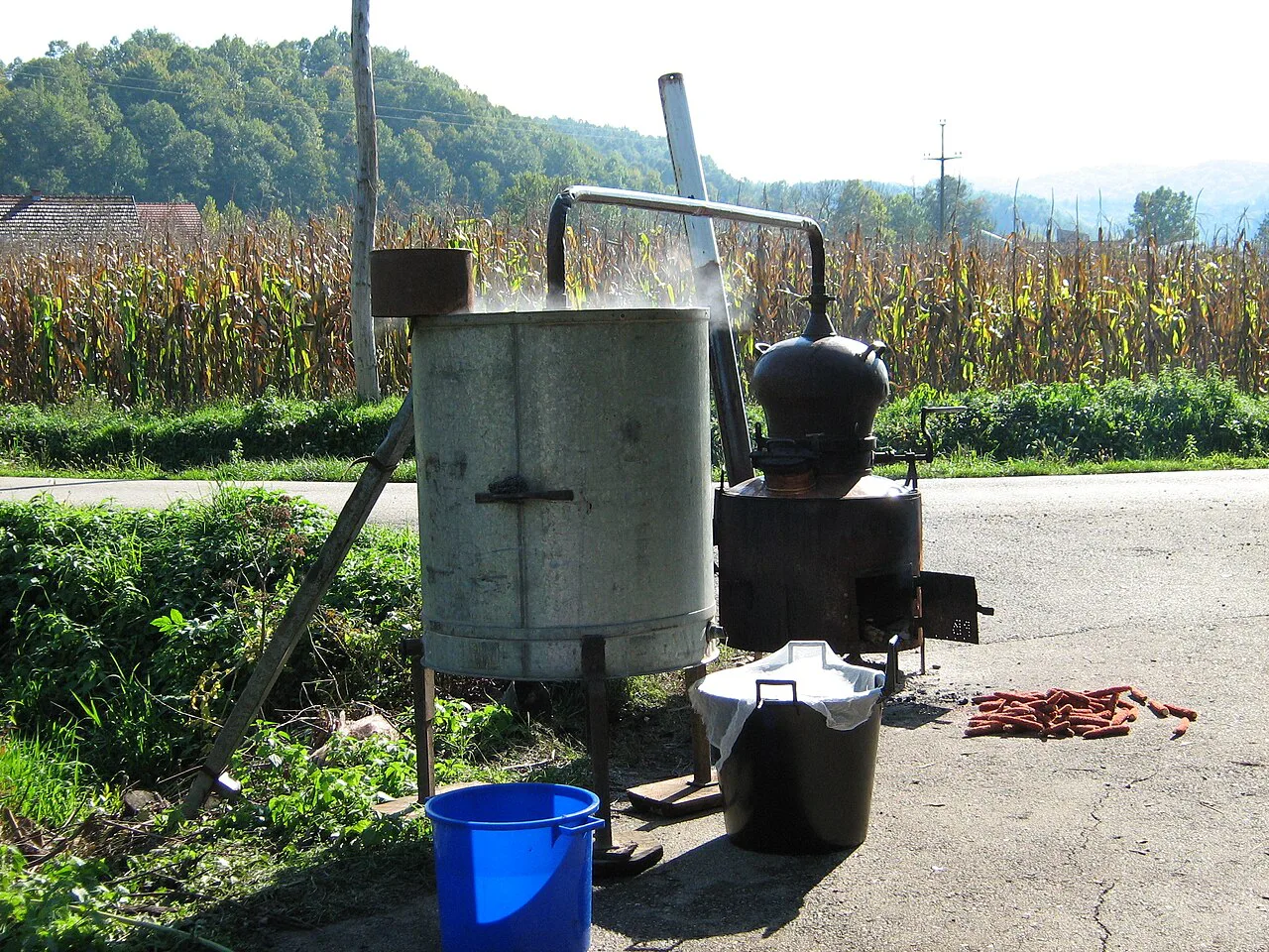 A traditional copper still used for distilling plum rakija.