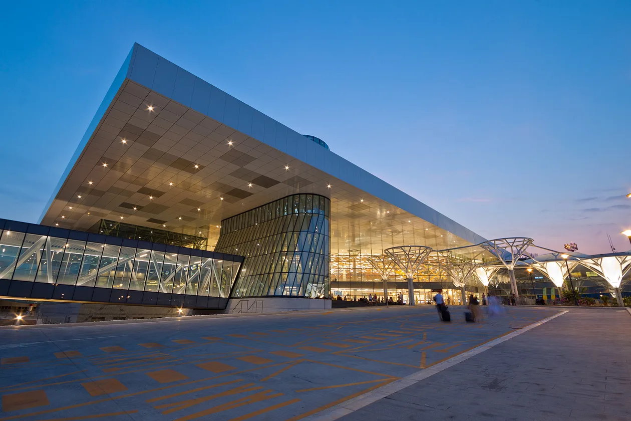 The new terminal at Split Airport at dusk.