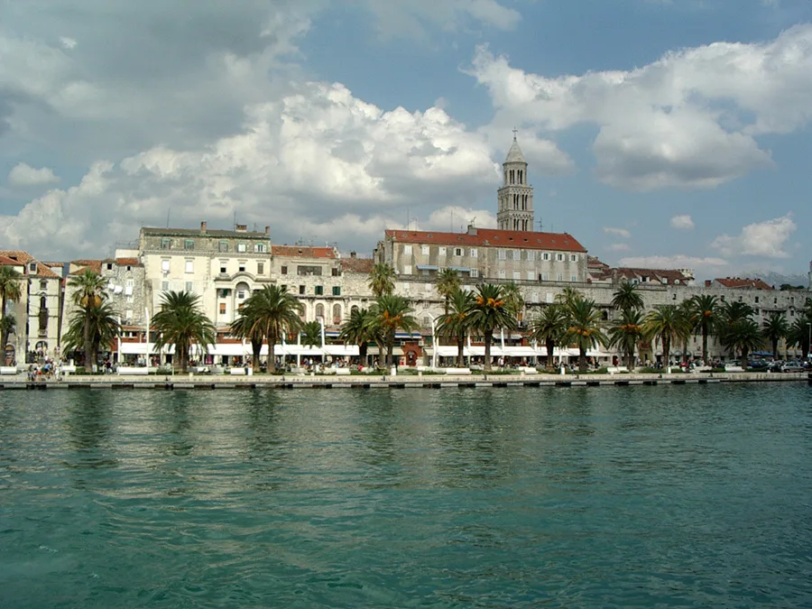 The Riva promenade in Split, seen from the water.