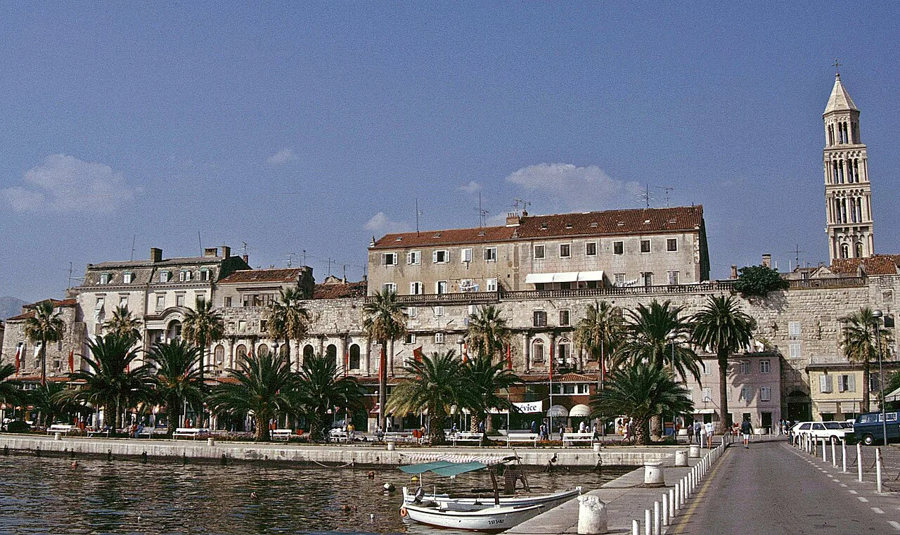 The Riva promenade and the cathedral bell tower, Split.