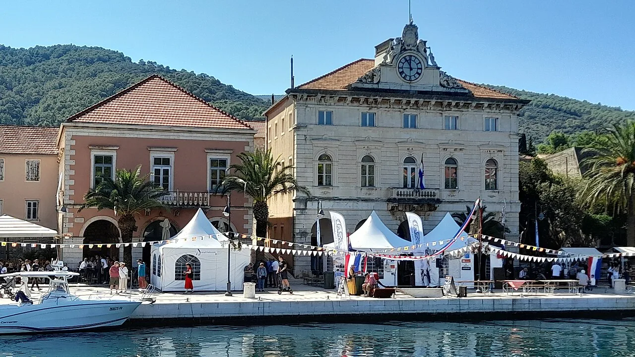 Tents on the waterfront at Stari Grad, Hvar.