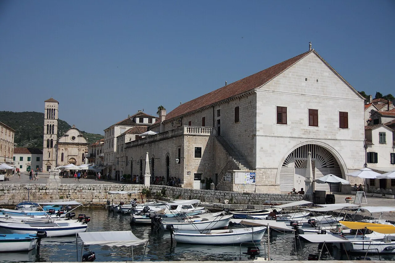 The Arsenal and harbour, Hvar town.