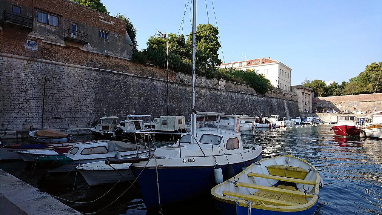 Boats below the old city walls, Zadar.