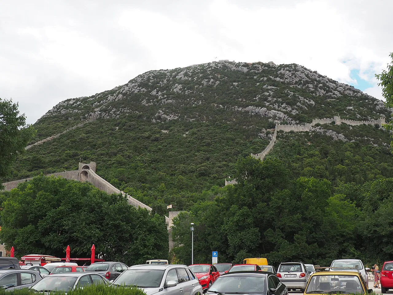 The Walls of Ston climbing the hill above the town.
