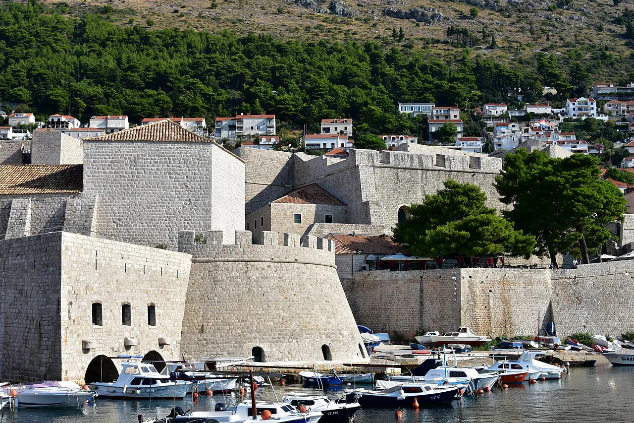 Boats in the Old Port below the city walls, Dubrovnik.