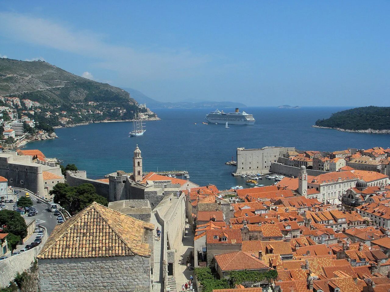 Dubrovnik's Old Town and harbour seen from the city walls.