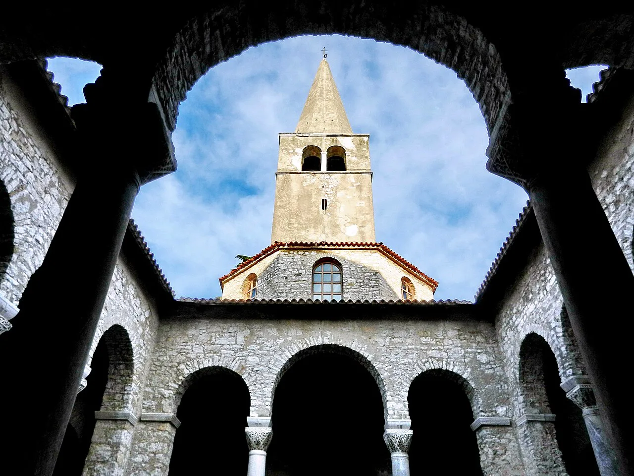 The Euphrasian Basilica atrium and bell tower, Poreč.