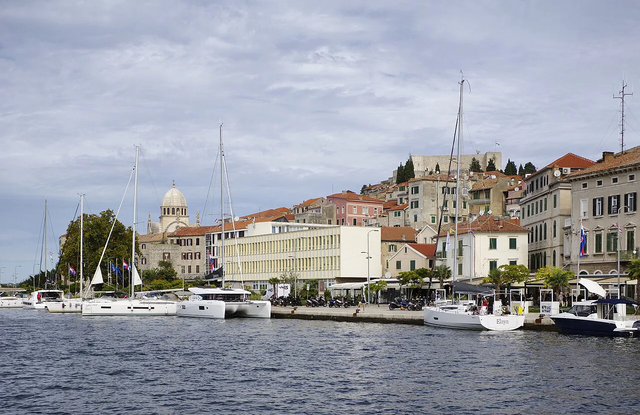 Šibenik harbour with the cathedral dome.