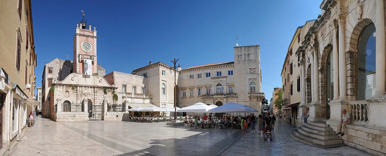 Café umbrellas on Narodni trg (People's Square), Zadar.