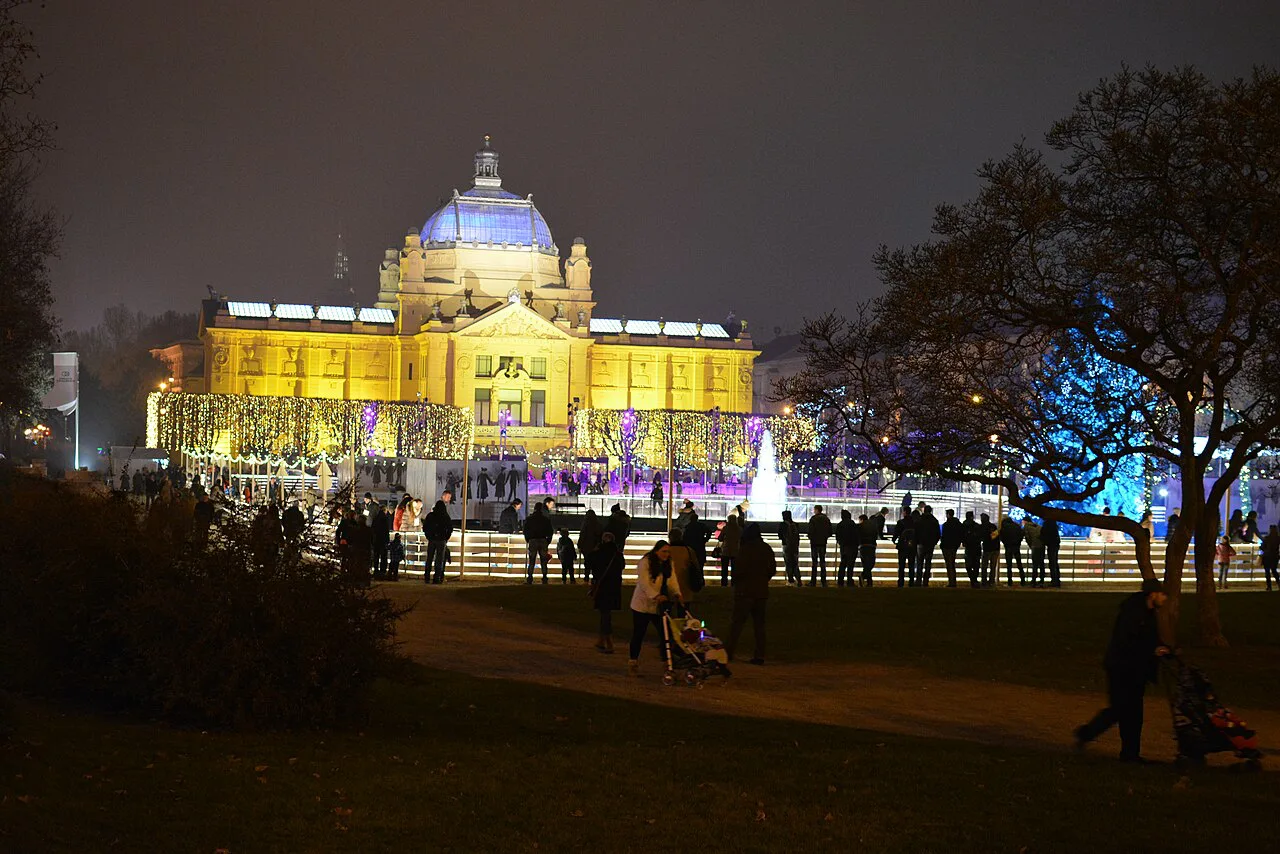 The Art Pavilion lit for Advent, Zagreb.