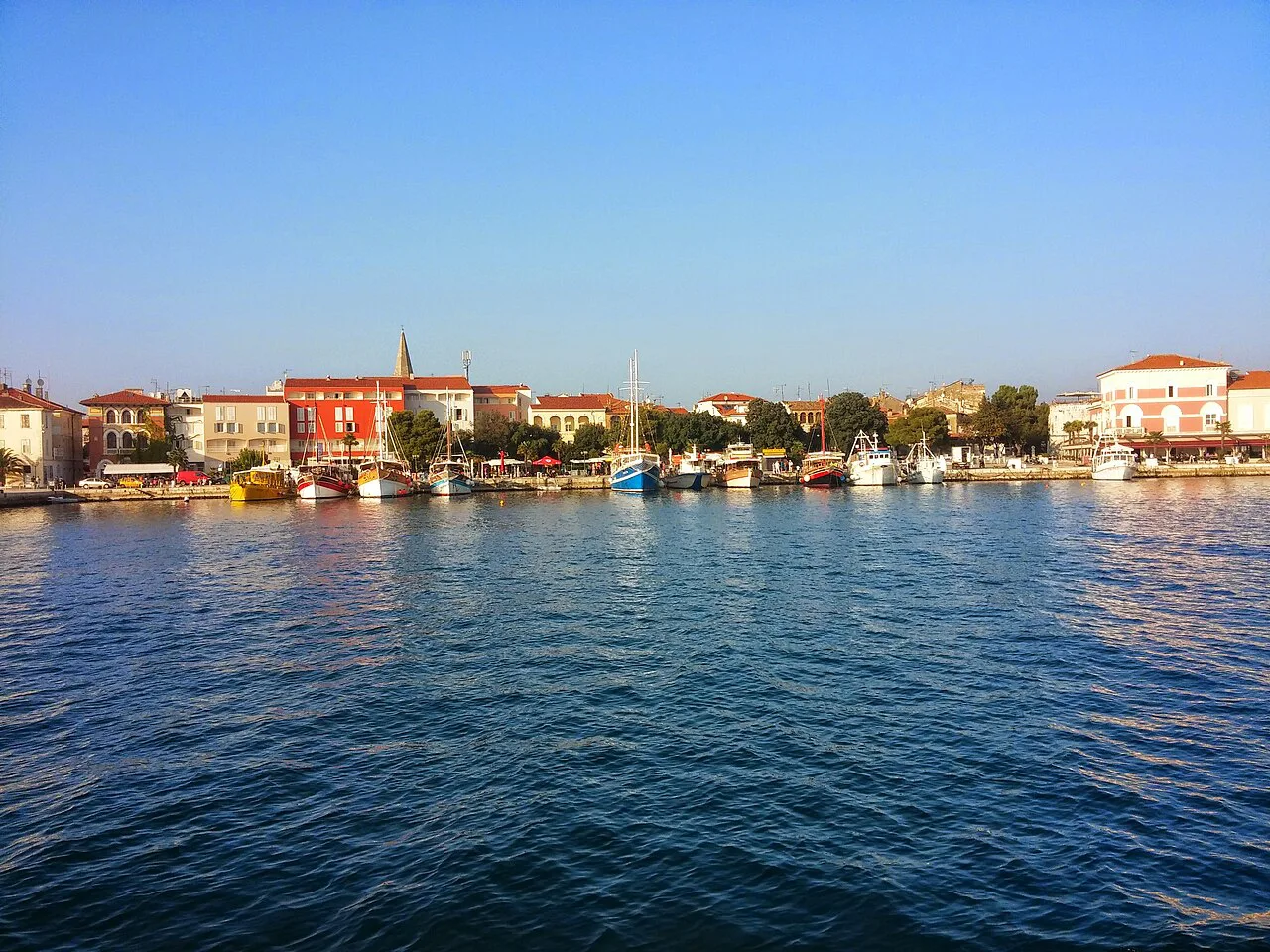 The Poreč waterfront seen across the water.