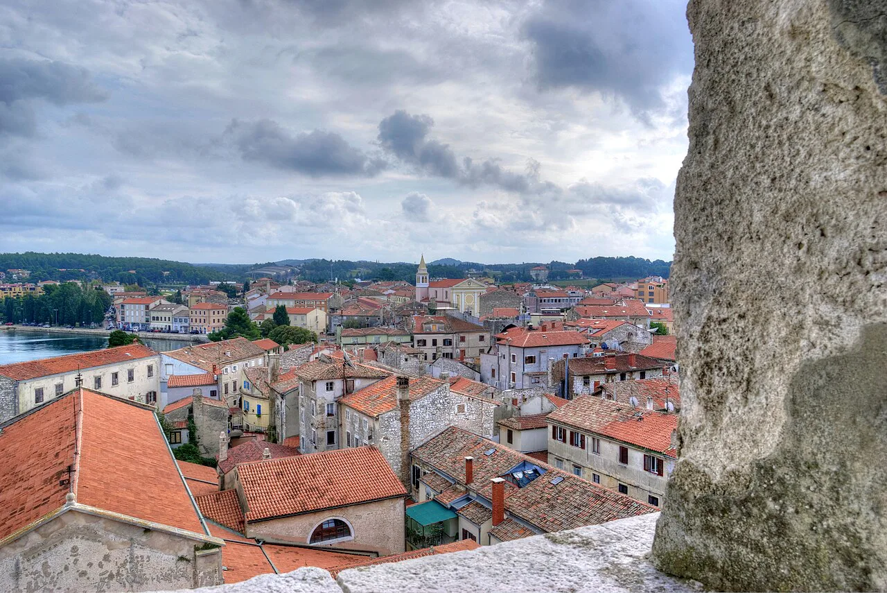 Poreč rooftops seen from the Euphrasian Basilica bell tower.