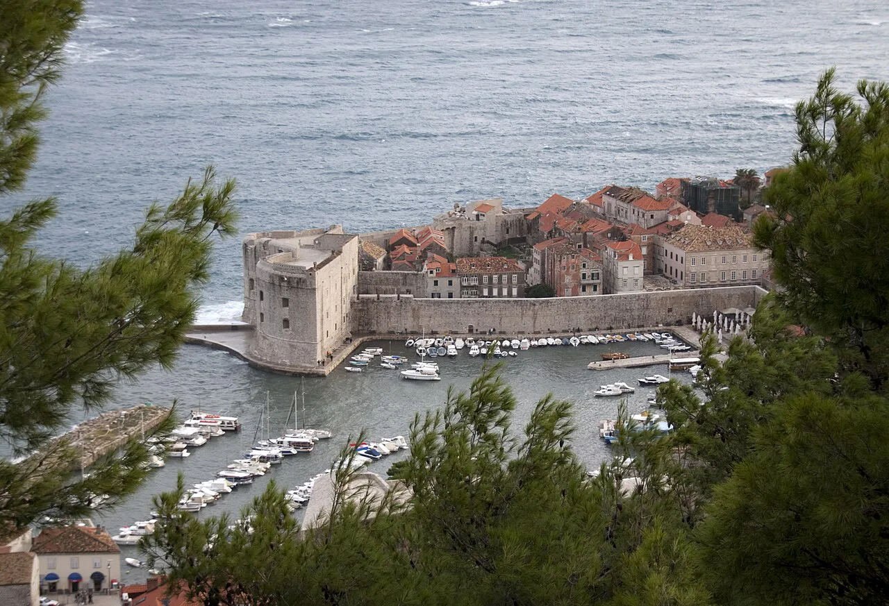 Dubrovnik's Old Town harbour seen from above.