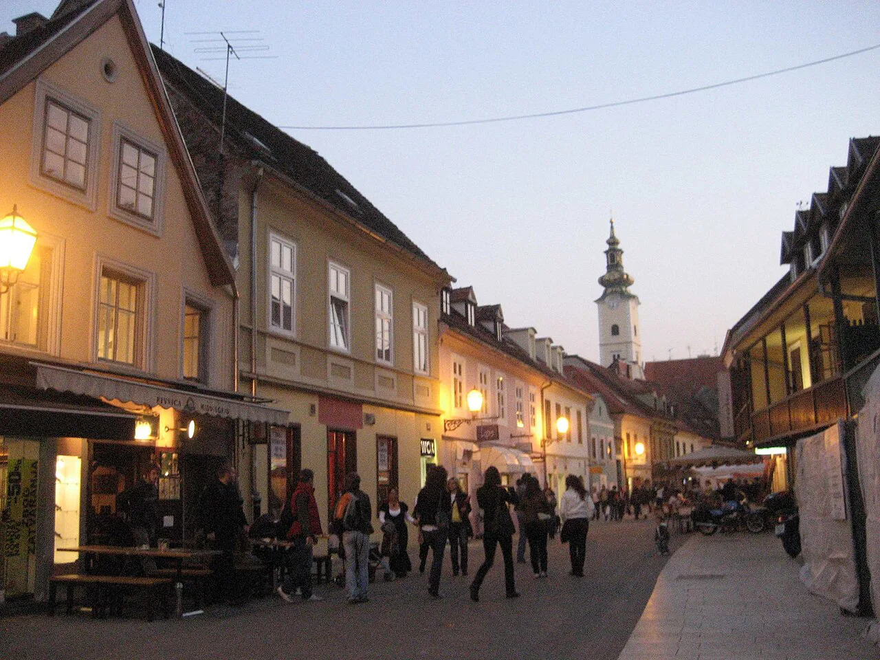 Tkalčićeva Street, Zagreb, in the evening.