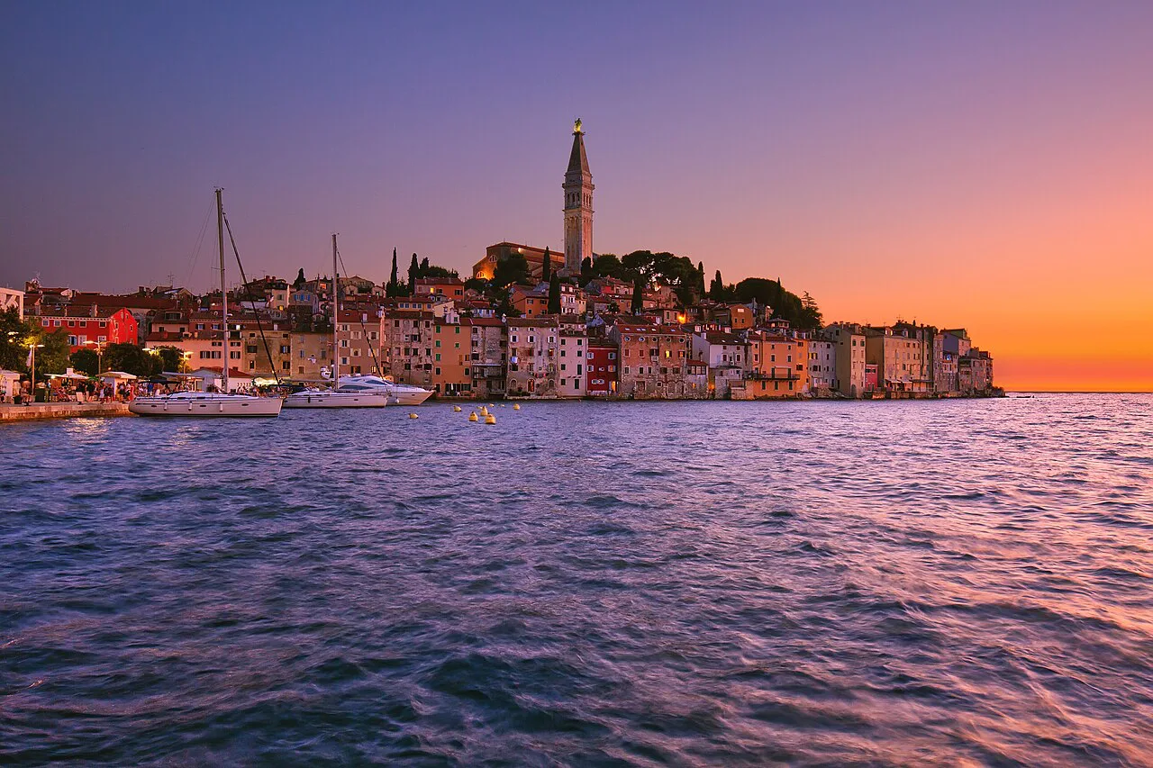 Rovinj's old town at sunset.