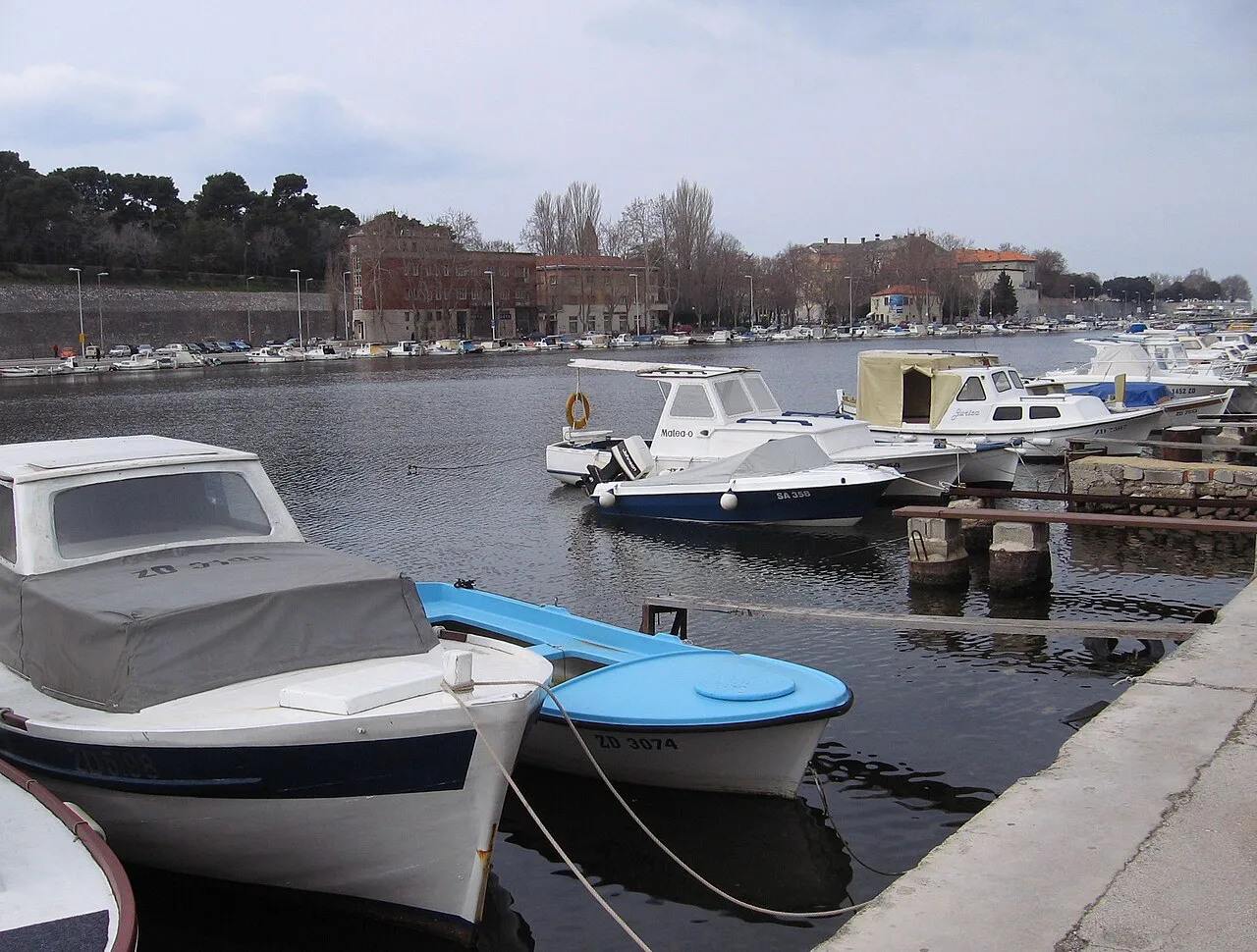 Small boats moored in Zadar harbour.