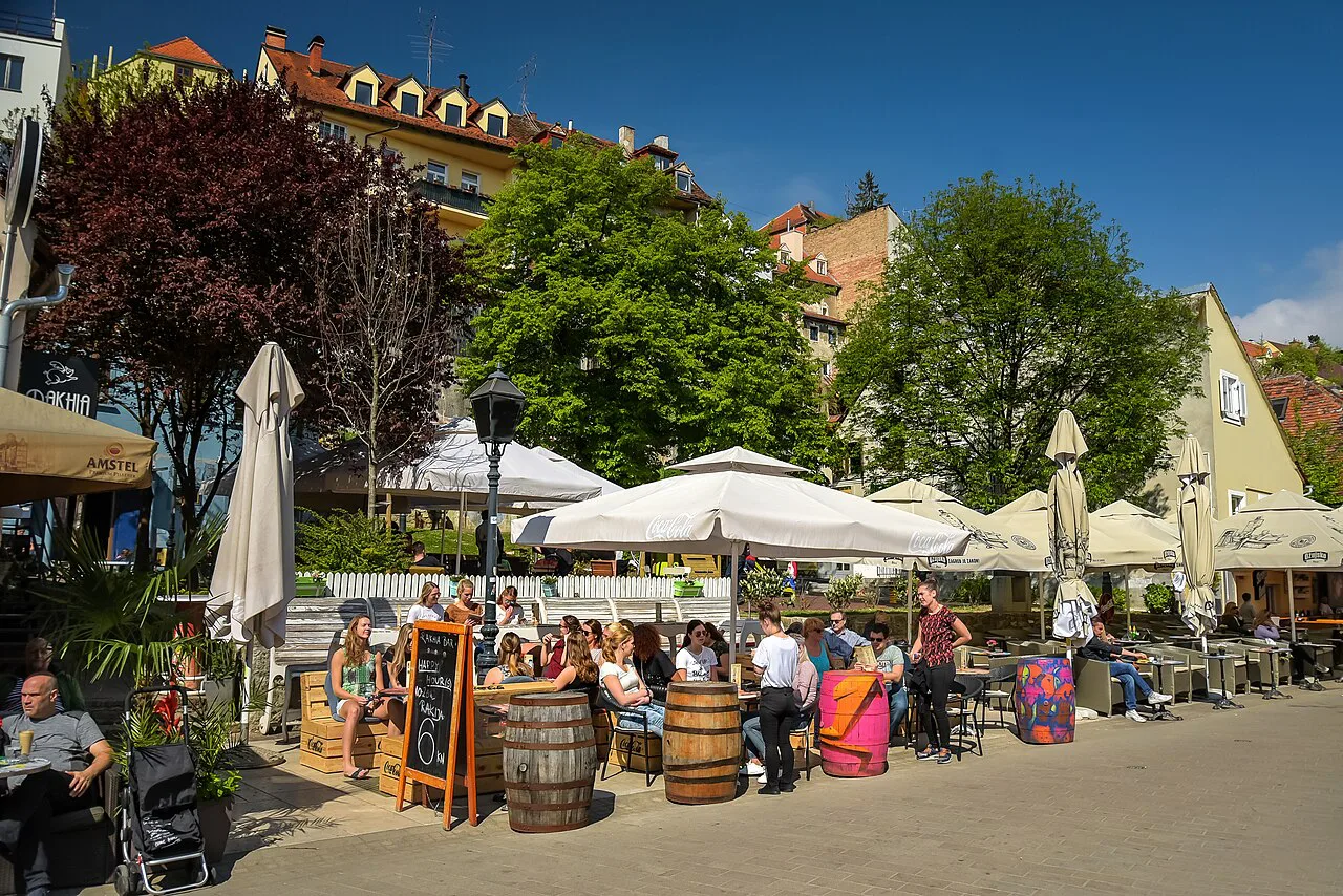 Café terraces on Tkalčićeva Street, Zagreb.