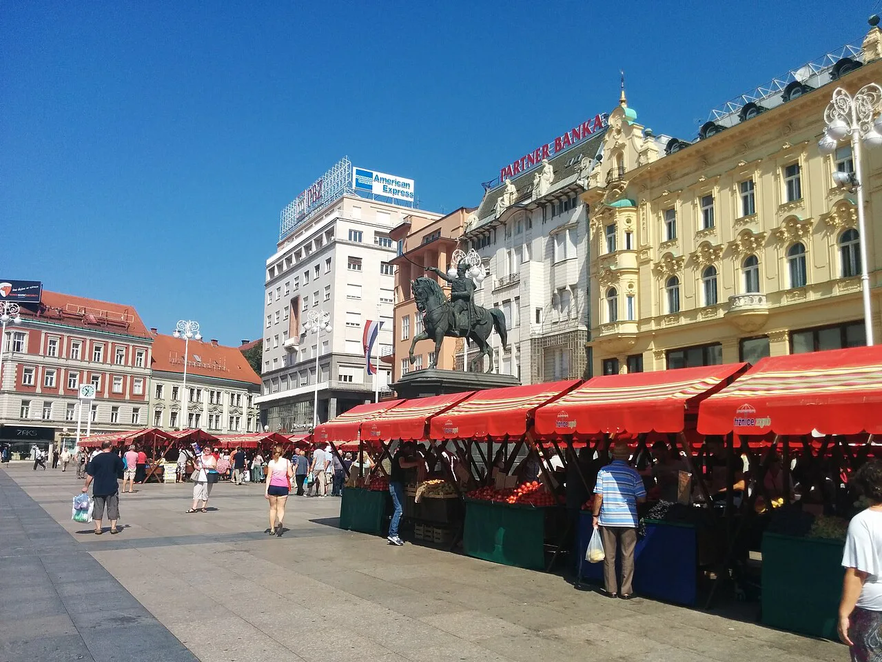 Fruit and vegetable stalls on Ban Jelačić Square, Zagreb.