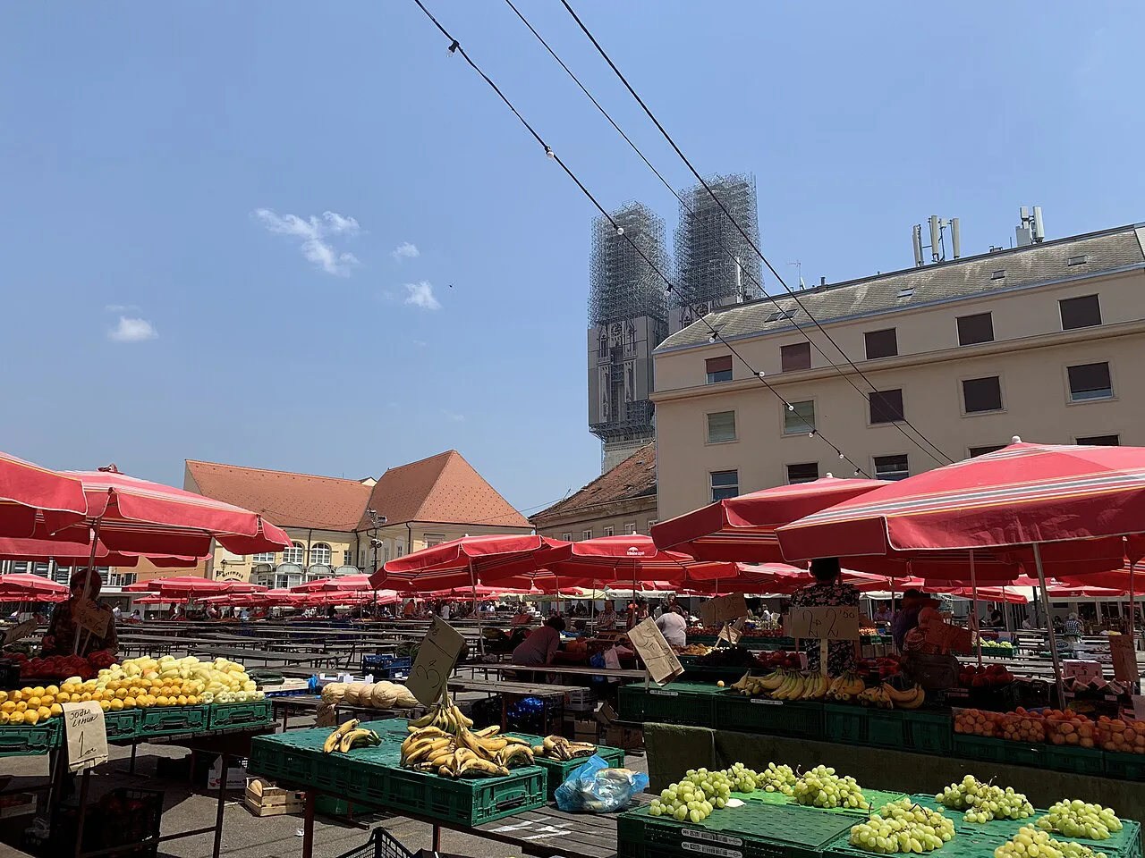 Dolac market below Zagreb Cathedral.